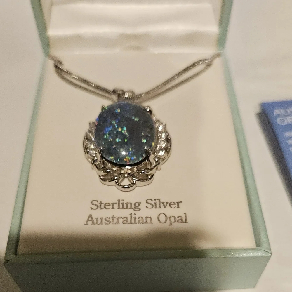 Sterling Silver Necklace with Blue Opal - Picture 5 of 5